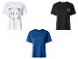 Trois t-shirts pour femmes: un blanc avec un logo holographique, un noir avec un petit logo holographique et un bleu.