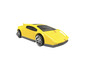 Une voiture de jouet jaune avec des détails de course.
