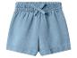 Shorts femme bleu clair avec taille élastique et nœud décoratif.