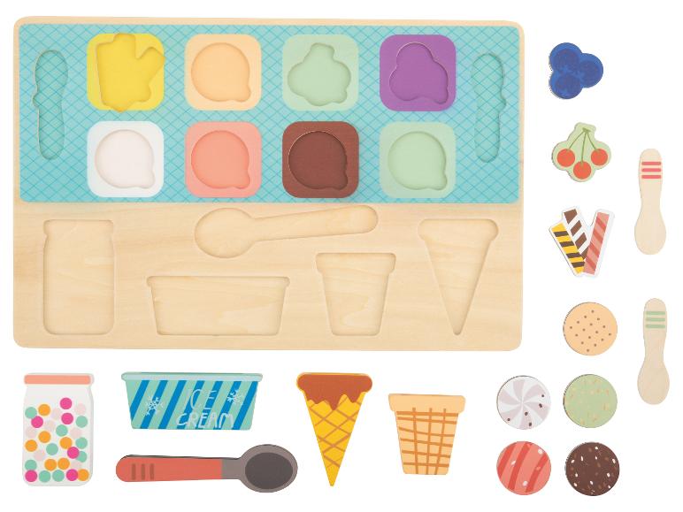 Jeu de tri en bois sur le thème de la crème glacée et accessoires.