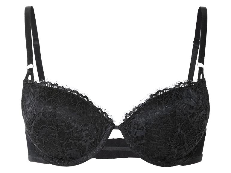 Un soutien-gorge noir en dentelle avec des bretelles réglables.