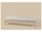 Daybed ou banc beige avec cadre en bois clair sur fond neutre.