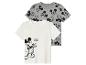 Deux t-shirts Mickey Mouse, un avec un imprimé Mickey Mouse et un avec une image de Mickey Mouse.