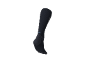 Une chaussette de compression noire avec des détails bleus et gris.