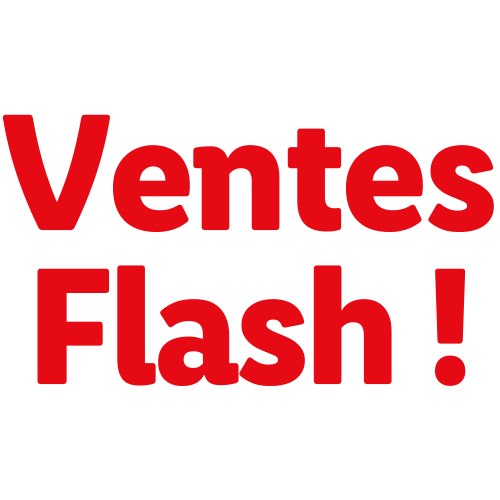 Texte rouge 'Ventes Flash !' sur fond noir.
