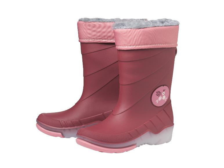 Bottes de pluie pour filles couleur baie avec bordure rose et motif floral.