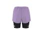 Short de course violet avec short de compression noir en dessous