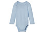 Un body bébé à manches longues bleu clair.