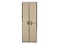 Armoire de rangement en tissu beige avec deux portes et poignées noires.