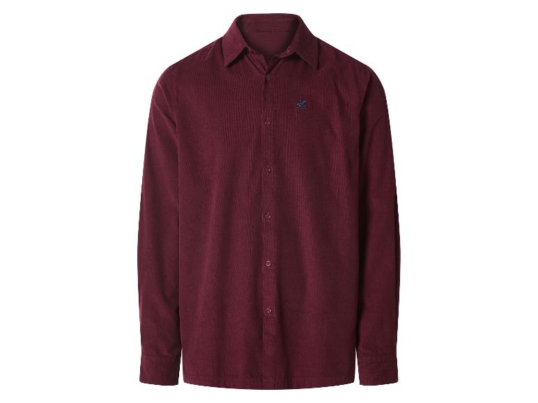 Chemise en velours côtelé bordeaux à manches longues avec un petit logo brodé