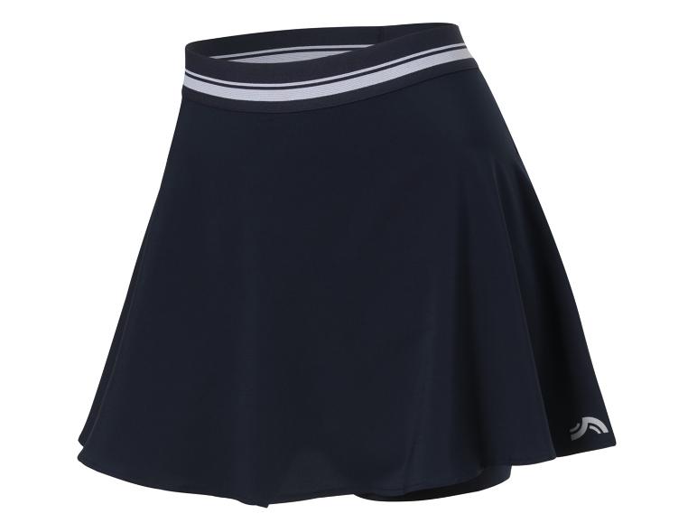 Jupe de tennis foncée avec bande contrastante.