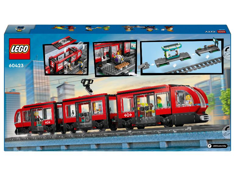 Ensemble LEGO City 60423 avec un train de passagers rouge et une gare.