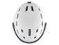Un casque de ski blanc avec des détails noirs.