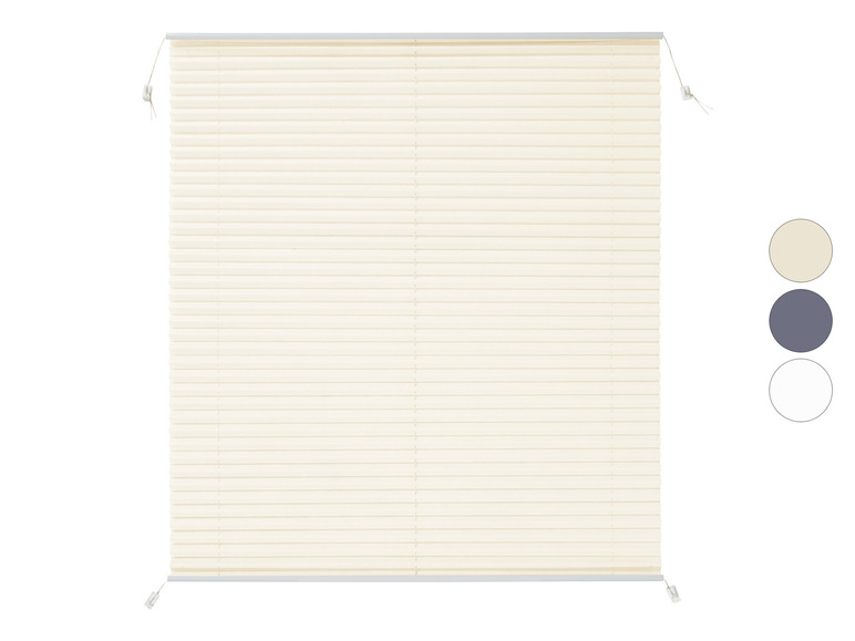 Stores plissés beiges avec options de couleurs blanc et gris