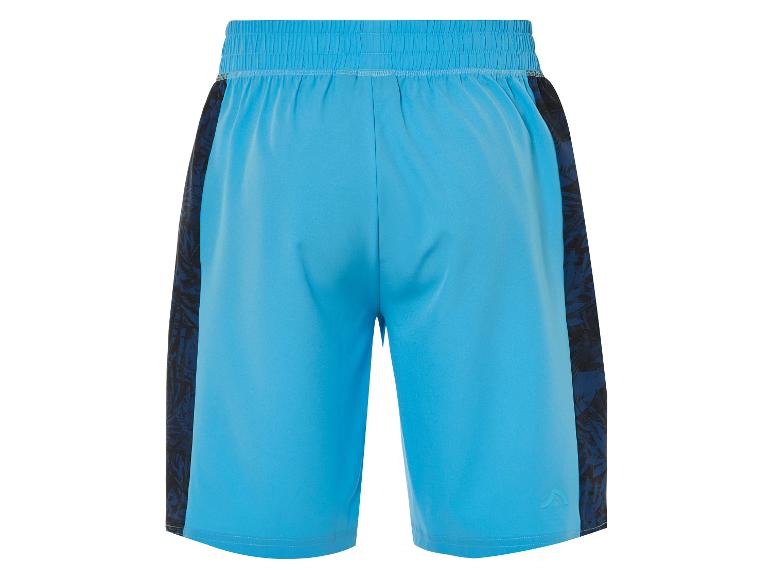 Shorts de sport bleus à motifs, vue arrière.