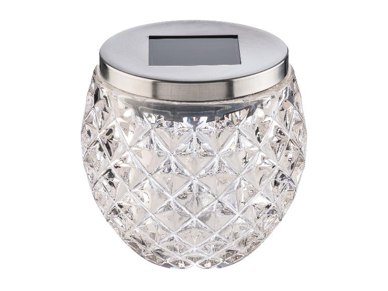 Lanterne solaire en verre avec corps à motif diamant et dessus en métal brossé