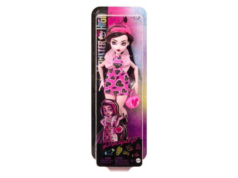 Poupée Monster High Draculaura avec une robe rose.