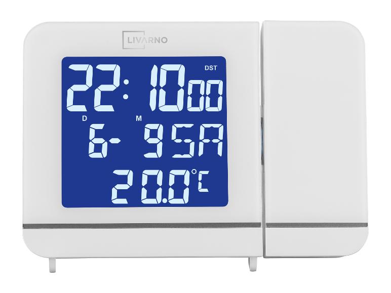 Thermomètre numérique blanc LIVARNO avec écran bleu affichant 22:10, 6-95A et 20.0°C.