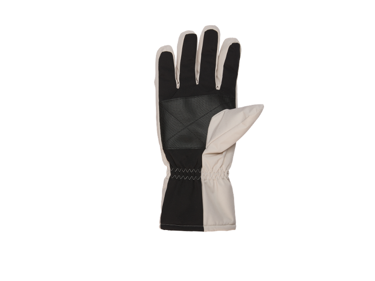 Gant de ski beige et noir, avec paume antidérapante et manchette élastique.
