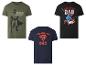 Trois t-shirts pour homme sur le thème des super-héros : Batman, Superman et Spider-Man.