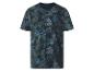 T-shirt homme bleu foncé à motif feuilles tropicales.