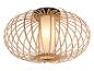 Une lampe ronde en bois avec un abat-jour en verre.
