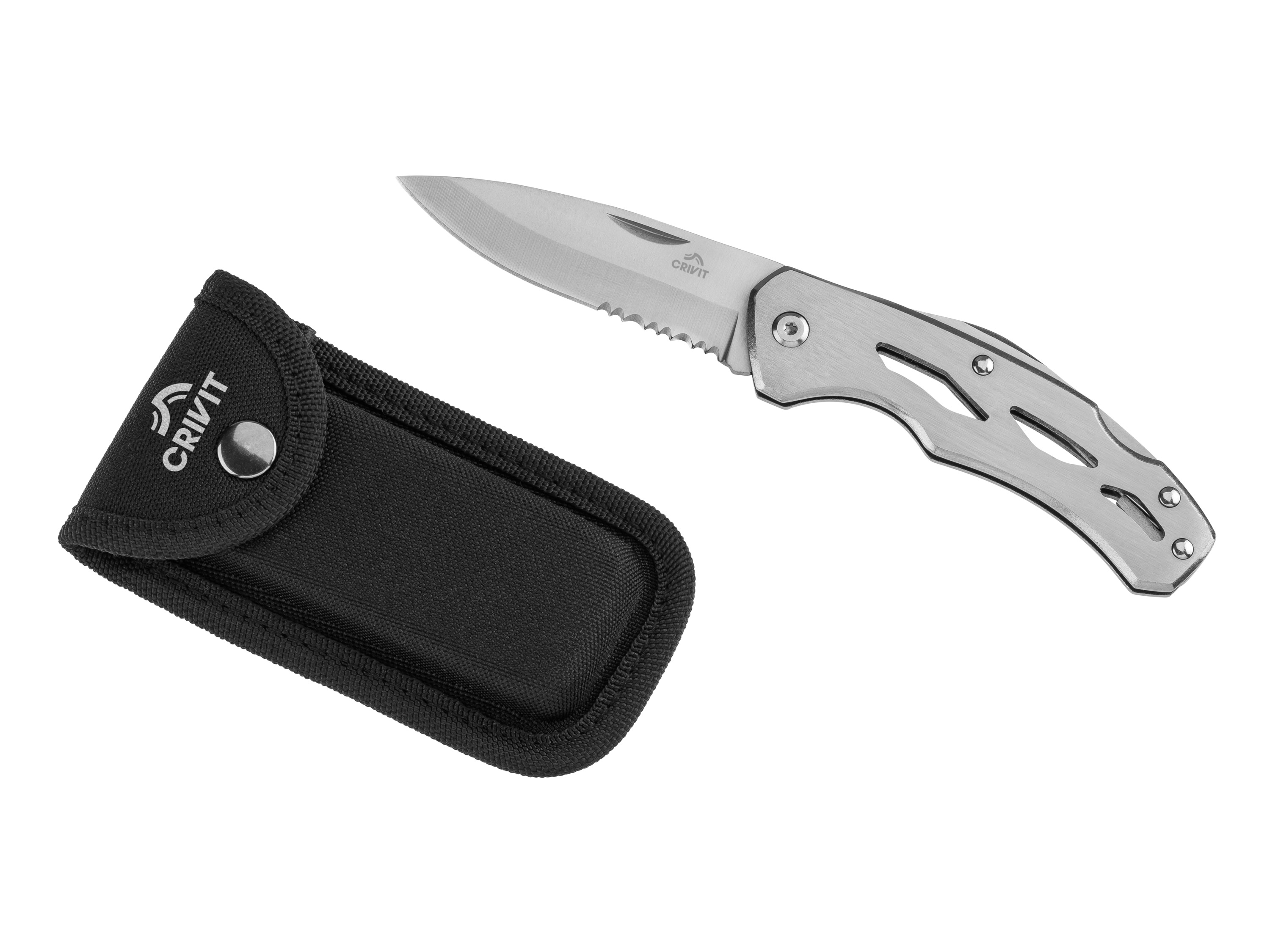 CRIVIT Couteau de poche avec étui ceinture (argent)