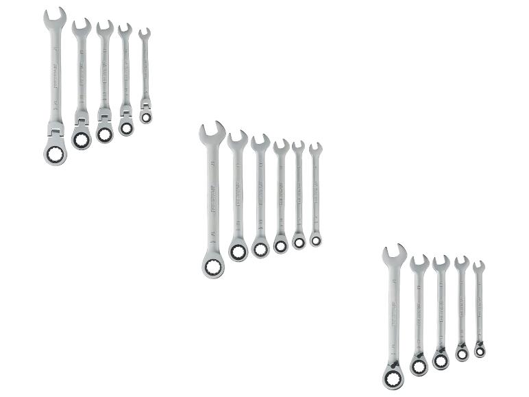 Jeu de clés mixtes à cliquet PARKSIDE® en trois versions différentes.