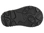 La semelle noire d'une chaussure avec un profil grossier.