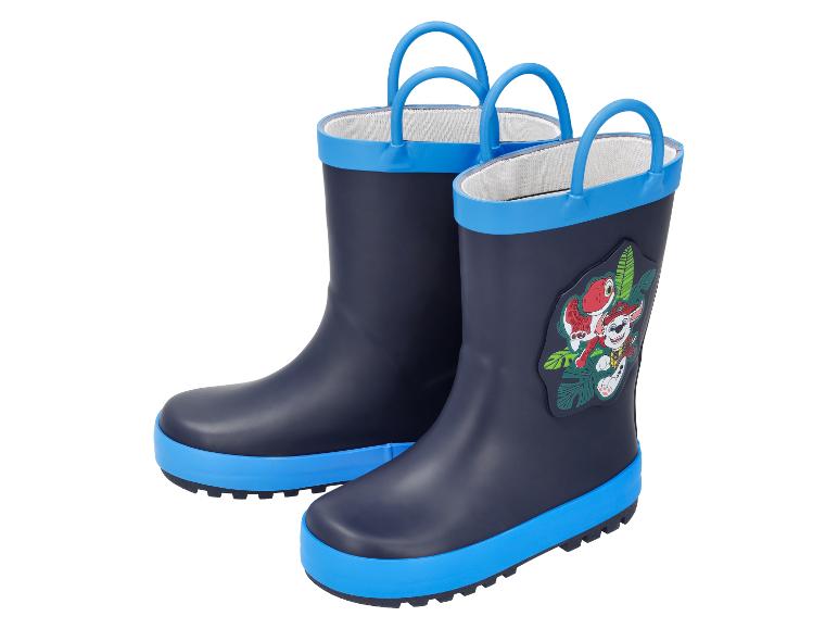 Bottes de pluie bleues pour enfants avec imprimé dinosaure et personnages de dessins animés.