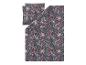 Parure de lit florale avec housse de couette et taie d'oreiller sur fond gris foncé.