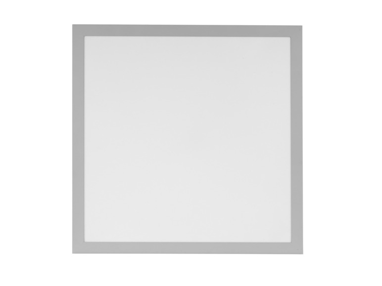 Un luminaire LED rectangulaire pour plafond avec un cadre argenté.