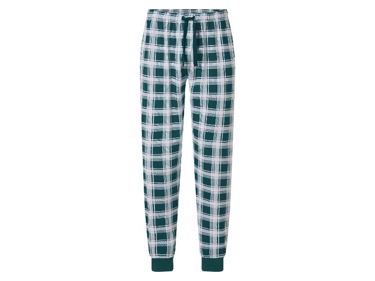 Pantalon de pyjama à carreaux verts et blancs pour homme avec taille élastique et cordon de serrage.