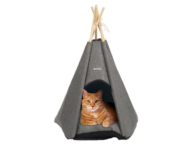 Chat orange dans un tipi gris Zooafari pour animaux.