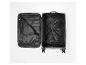 Valise de voyage ouverte avec intérieur noir et sangles de fixation.