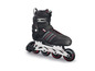 Patins à roulettes noirs avec des accents rouges.