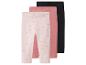 Lot de trois leggings pour enfants : rose à pois, rose uni et noir.