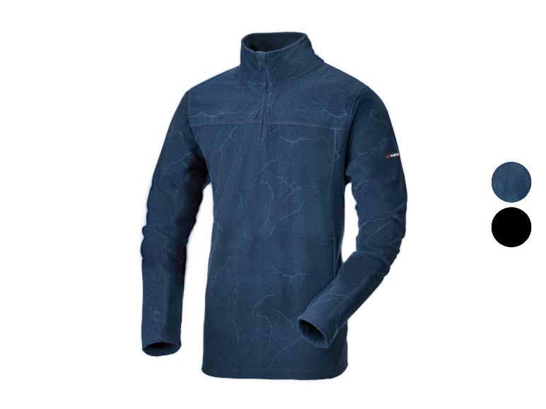 Pull polaire bleu pour homme avec demi-zip et motif subtil, présenté avec les options de couleur.
