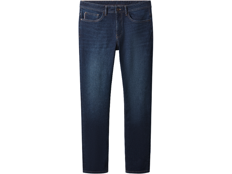 Jean homme bleu foncé avec un design légèrement délavé.