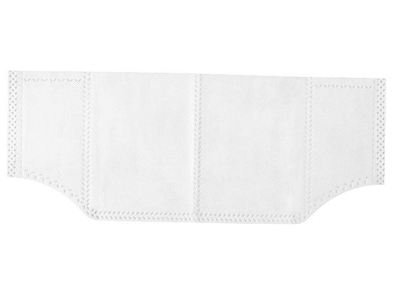 Un masque facial blanc divisé en trois sections.