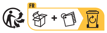 Instructions de recyclage françaises : la boîte en carton et le carnet vont dans la poubelle de recyclage.