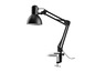 Lampe de bureau noire avec pince fixée à une table.