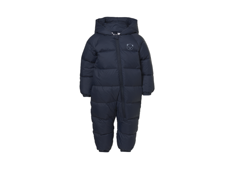 Combinaison de neige bébé bleu marine avec capuche et emblème d'ours