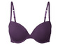 Un soutien-gorge violet avec des bonnets lisses et des bretelles réglables.
