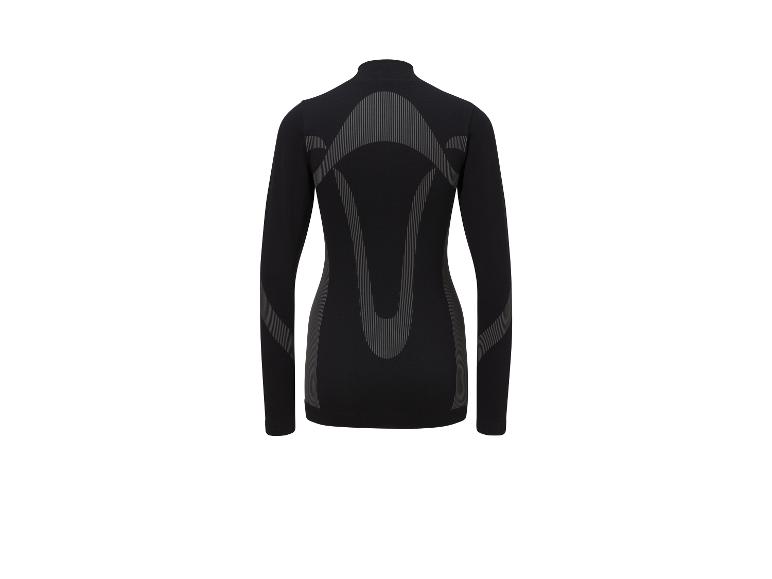 Haut de sport noir à manches longues avec détails gris, vue arrière.