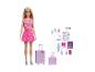 Poupée Barbie et coffret de jeu avec accessoires de voyage.