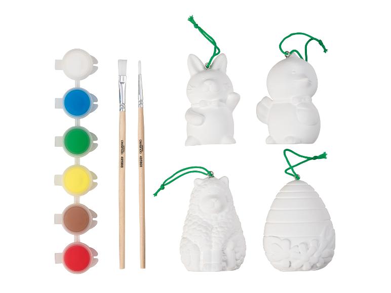 Kit de peinture de Pâques Crelando avec 4 figurines en céramique, 6 couleurs et 2 pinceaux.