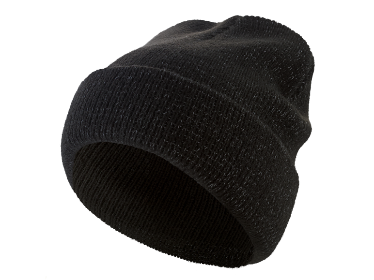 Bonnet tricoté noir avec des fils blancs