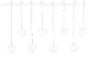 Guirlande lumineuse de Noël en forme de flocons de neige, suspendue sur fond noir.