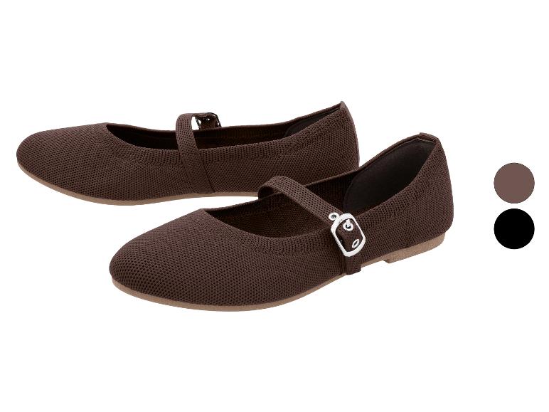 Ballerines marron avec bride à boucle, disponibles en marron et noir.